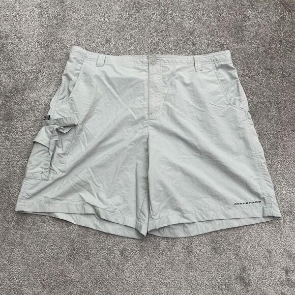 Columbia PFG Omni Shade Cargo Bahama Shorts Mens Large Light Gray Nylon Fishing - Picture 1 of 16